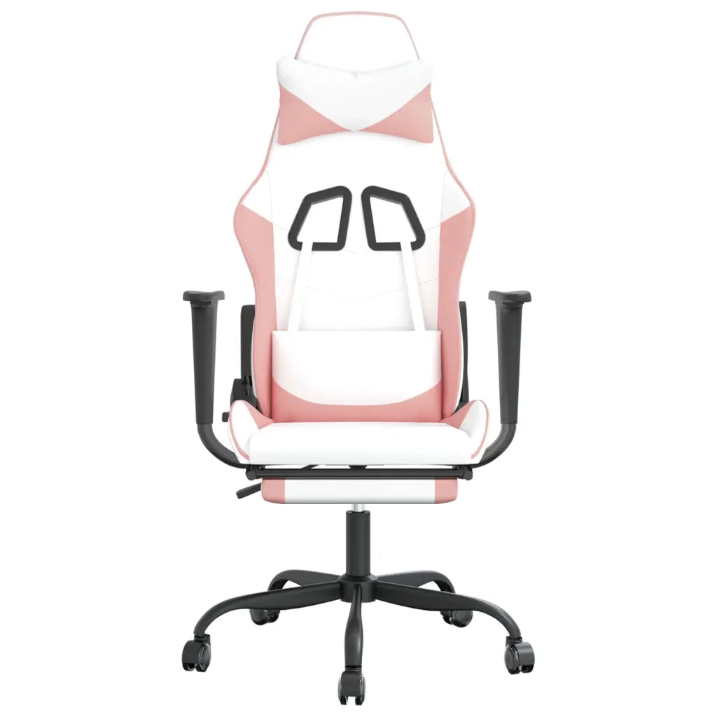 Sedia da Gaming | Sedia da e-sports con Poggiapiedi Bianco e Rosa in Similpelle