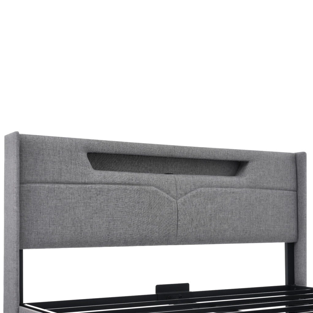 Letto matrimoniale 140x200 grigio con LED, USB-C e vano contenitore