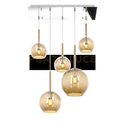 SOSP. CROMO RETTANGOLARE 5 LUCI VETRI (1 GRANDE+1 MEDIO+3 PICCOLO) TUTTI AMBRA 1155CR-S5 RMIX-AM