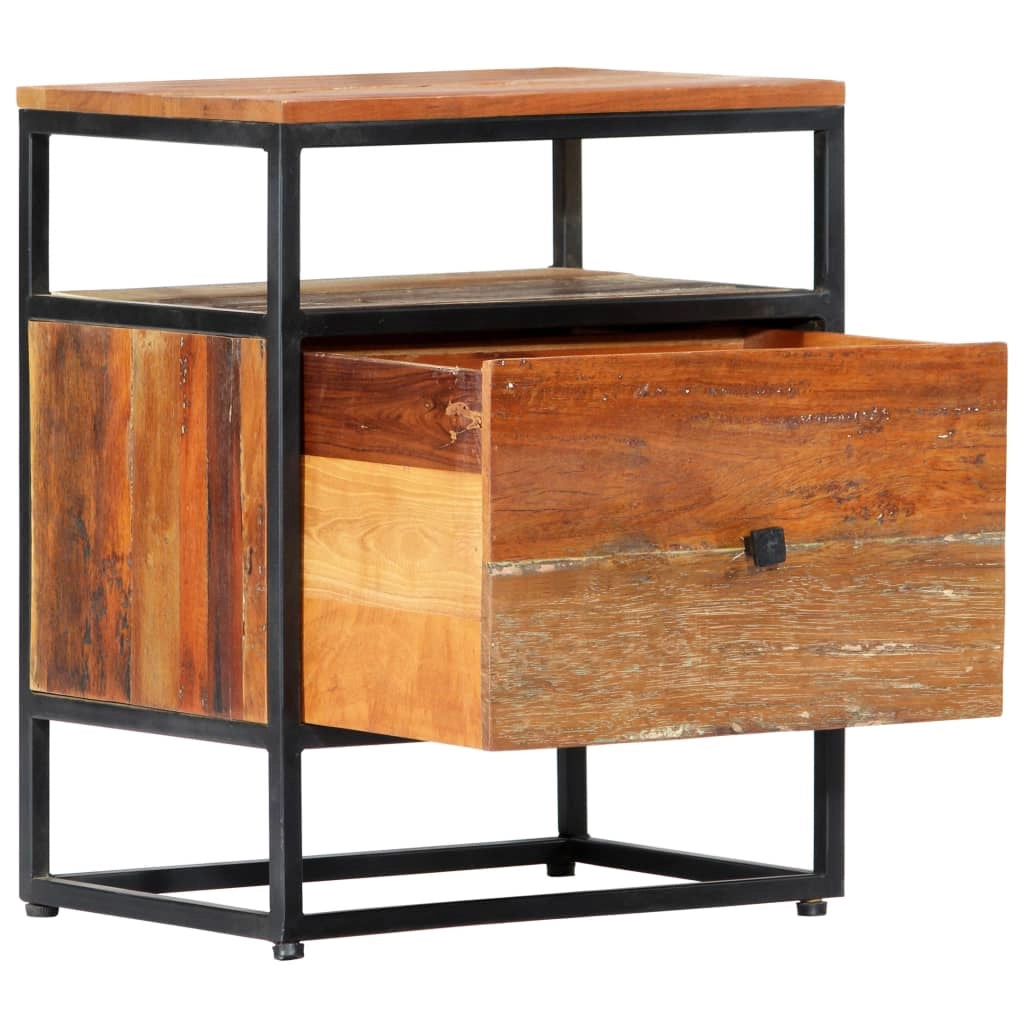 Comodino cassettiera mobile da camera da letto 40 x 30 x 50 cm legno di recupero e acciaio 1402037