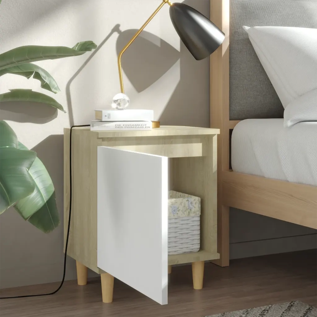 Comodini Gambe Legno Massello 2pz Rovere Sonoma Bianco 40x30x50 805826