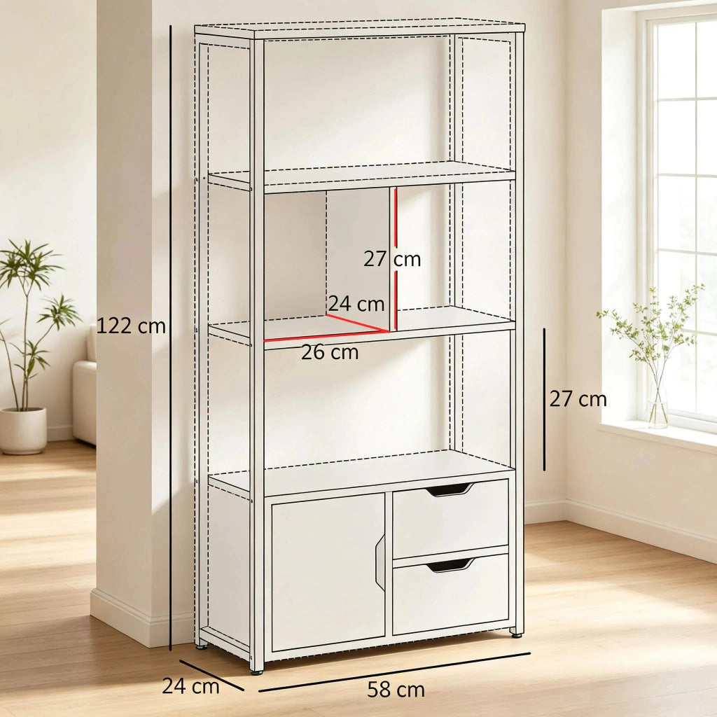 LIBRERIA 58x24x122 cm Nero ed Effetto Legno Antico con Ripiani e Armadietto