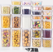 Scatole di stock con coperchio, 24 pezzi, versione aggiornata, scatole di stock a tenuta d'aria, cucina, contenitore di archiviazione per pasta, farina, zucchero, snack, organizzazione della camera di stock, cassetti, armadi