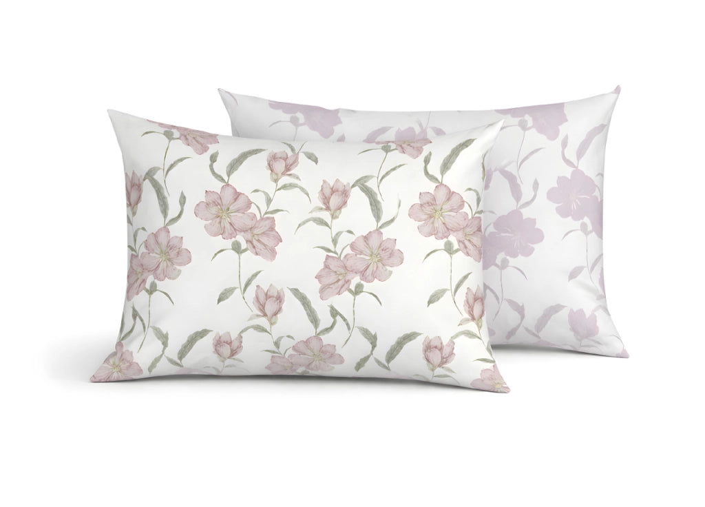 Coppia Federe Cuscino Letto Double Face 100% Cotone Disegno Magnolia GI - Federe - Rosa