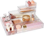 Set di organizzatori per l'accessorio da 7 pezzi con scanalature, sistema di organizzazione per 4 misure di cosmetici, organizzatore per tavolo da toeletta utilizzabile per cosmetici, cucina, bagno, ufficio, tavolo da toeletta
