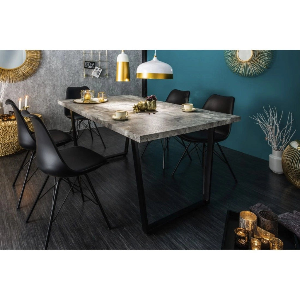 Tavolo da pranzo MERAX 160 cm – Piano effetto cemento grigio e struttura in metallo nero