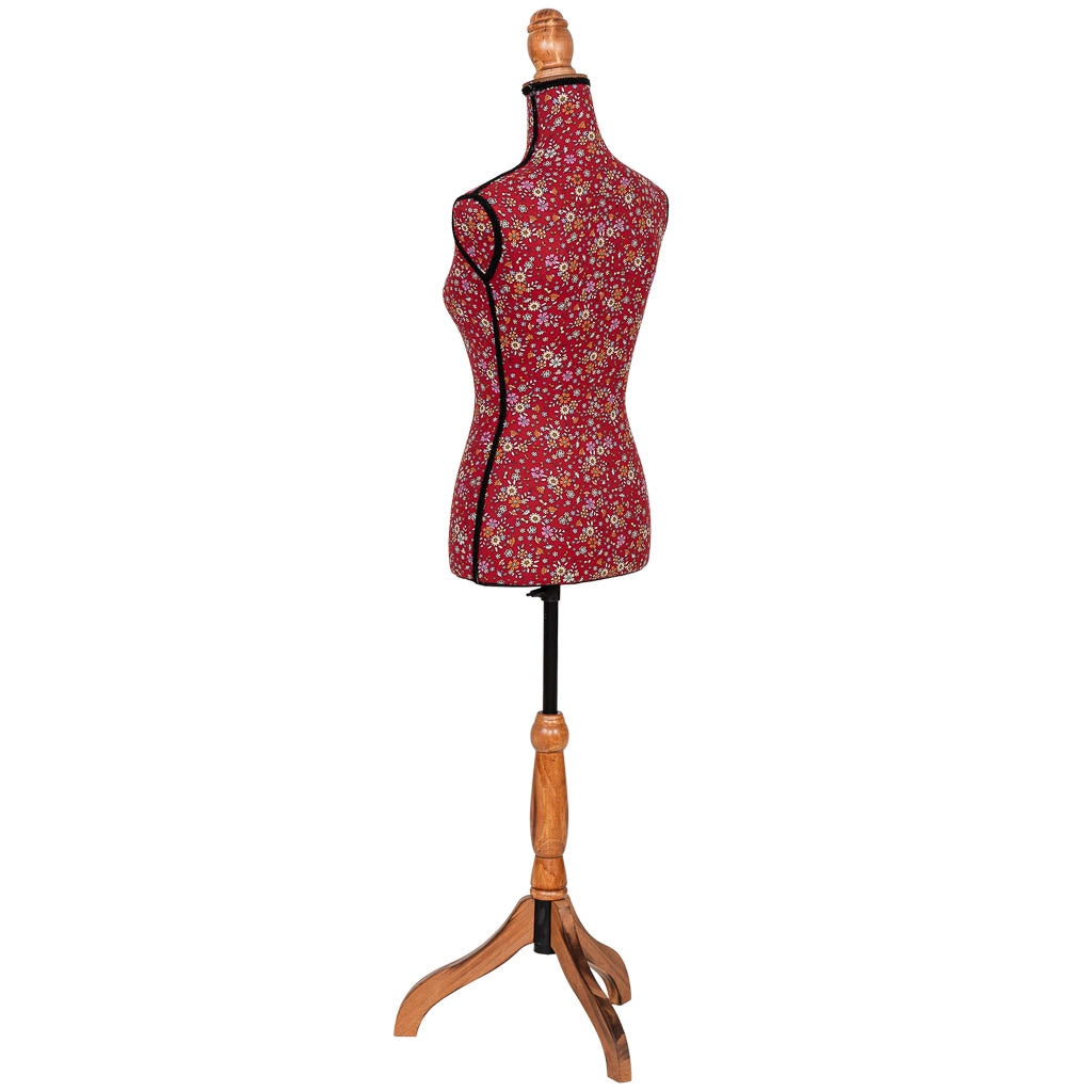 Manichino legno schiuma con tessuto rosso 37.5x24x168 cm