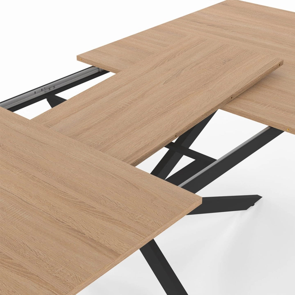ALIX Tavolo da pranzo rettangolare allungabile per 4-8 persone con gamba in legno e ragno nero 120-160 cm