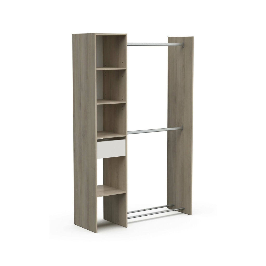 Guardaroba grande Floriana, Mobile camera da letto, Cabina armadio portabiti, Armadio appendiabiti, 118x40 h183 cm, Rovere e Bianco opaco