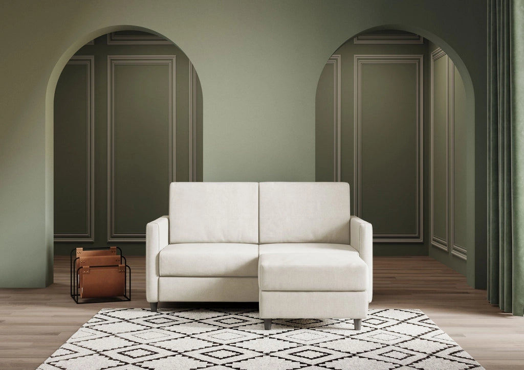 Divano 2 Posti con Pouf 158x145x85 cm Karay in Tessuto Latte