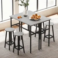 Set da Bar 6 Pezzi con 4 Sgabelli da Bar e 2 Tavoli Alti in Legno Truciolato e Acciaio per Cucina e Soggiorno, Grigio