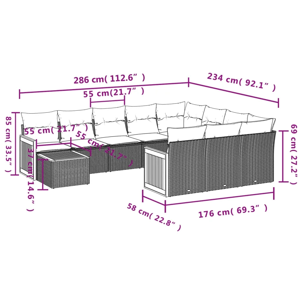 Set Divani da Giardino 11 pz con Cuscini Beige in Polyrattan 3228047
