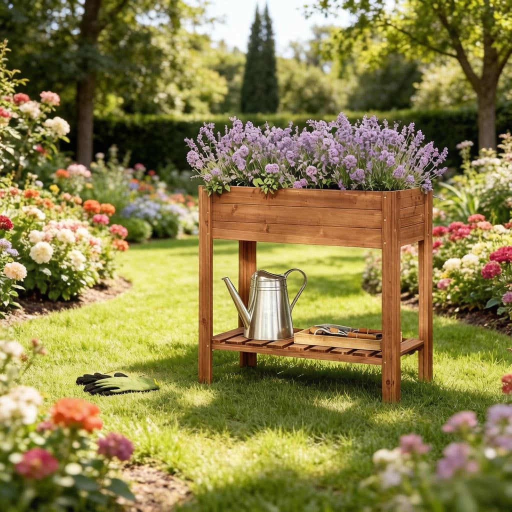 Fioriera a più livelli in legno di abete con ripiano inferiore per balcone terrazza e giardino marrone 80 × 75 × 40 cm