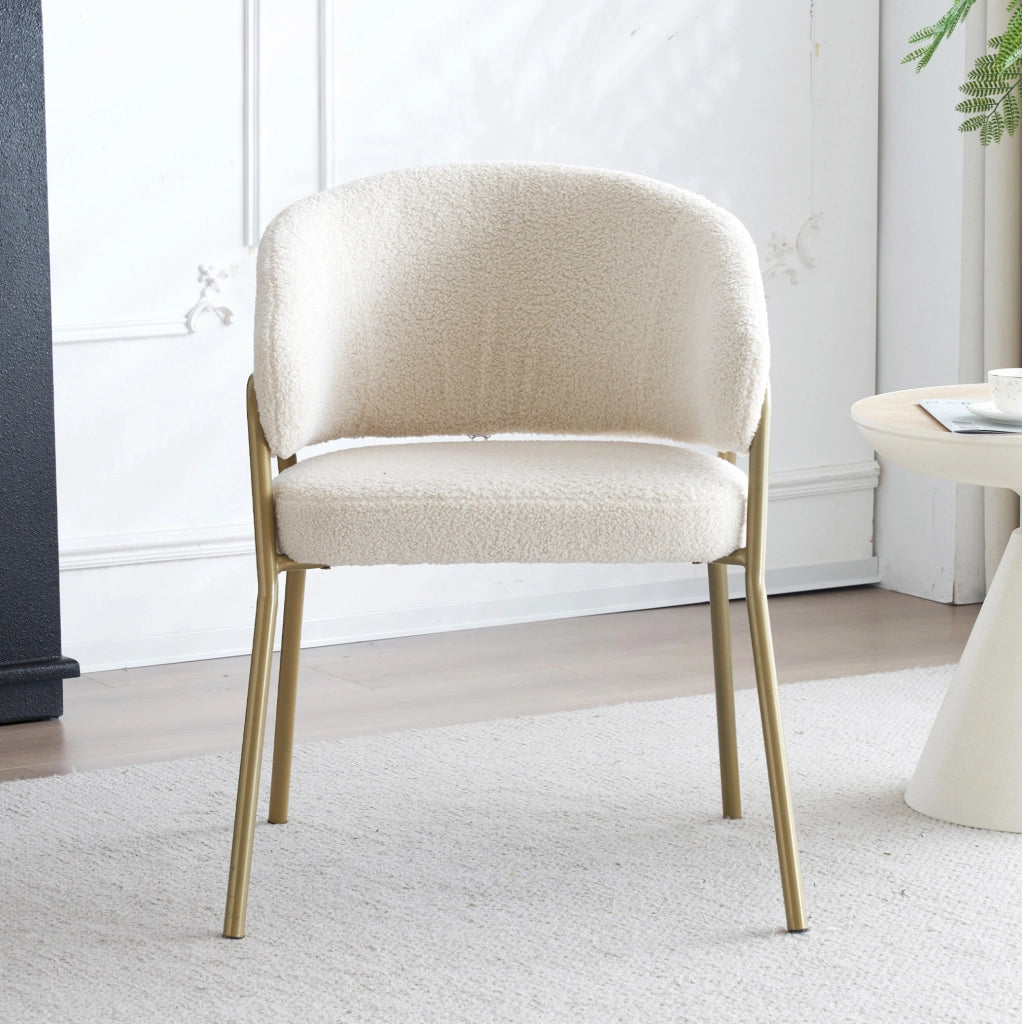 Sedia da pranzo con gambe dorate e imbottitura in schiuma; in fleece bianco