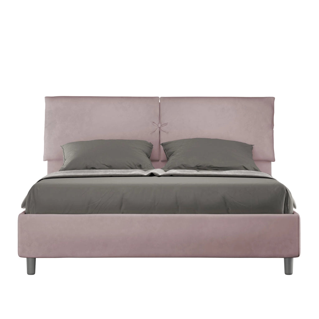 BS COM Letto matrimoniale senza rete imbottito 160x200 microfibra glicine