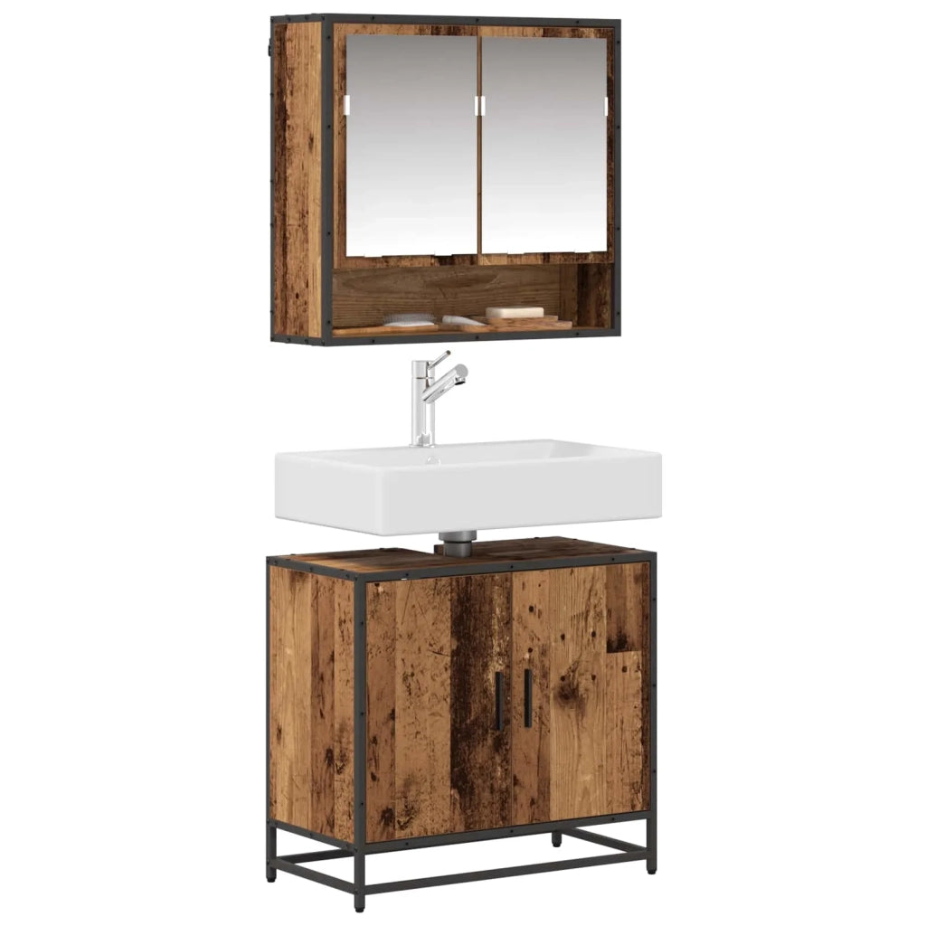 Set di mobili per il bagno con lo scaffale 2 pcs Legno vecchio 3402345