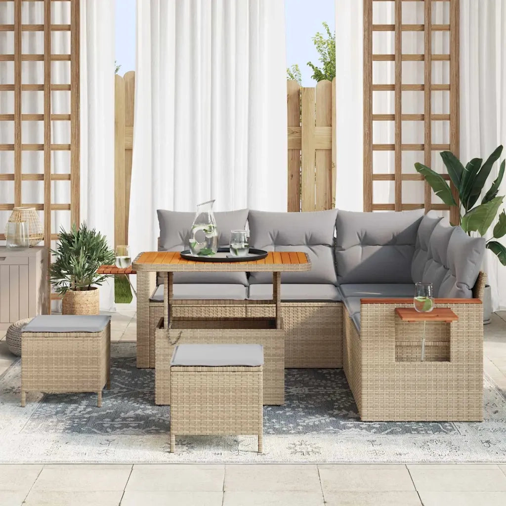 Set Divano da Giardino 9 pcs Beige e Grigio Chiaro polyrattan 3365127