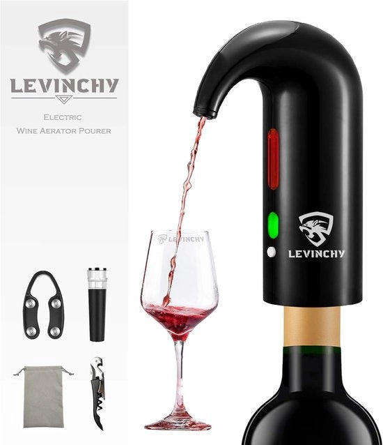 Luce a Vapore per Vino e Dispensatore - Caraffa di Vino Automatica con Ossidatore a Un Tocco e Funzionalità di Filtro Inteligente - Nero