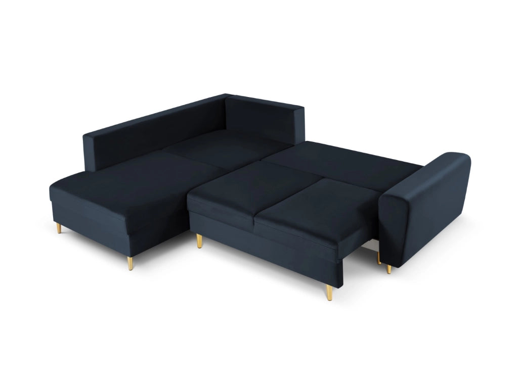 Cosmopolitan Design - Divano convertibile angolare sinistro con contenitore "Kyoto" 5 posti in velluto blu scuro 