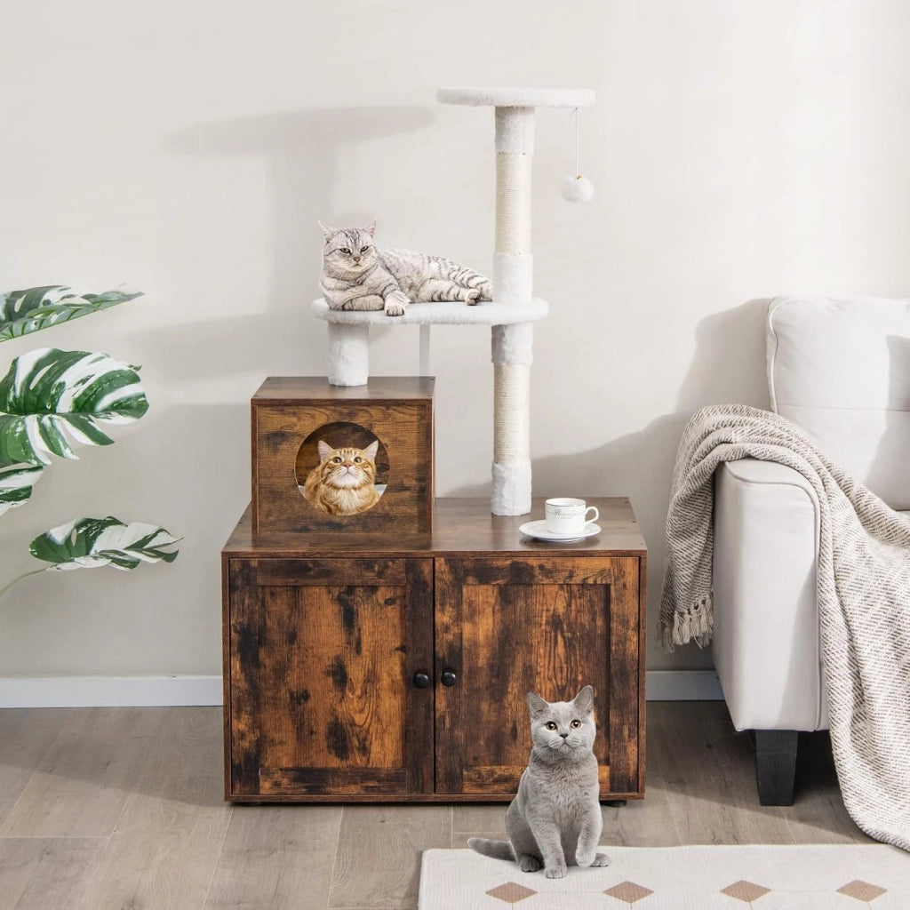 Tiragraffi per Gatti Adulti Con Cuccia, Piattaforma, Cuscini e Albero Alto in Legno - 77,5 x 49 x 132 cm