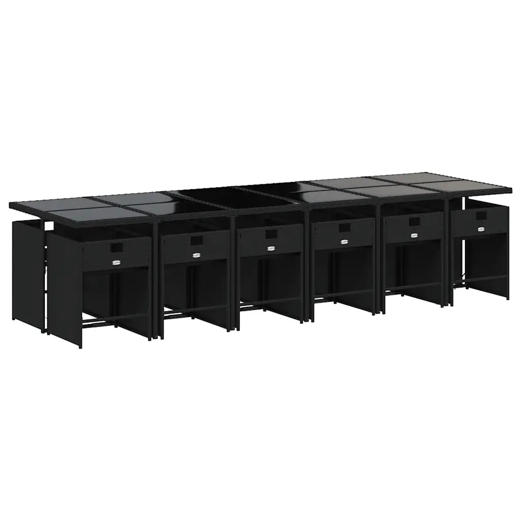 Set da Pranzo da Giardino 13pz con Cuscini Nero in Polyrattan 3211123
