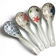 Set di 4 cucchiai ceramici a motivi, cucchiai da zuppa in porcellana giapponese, manici lunghi, cucchiai da zuppa asiatici