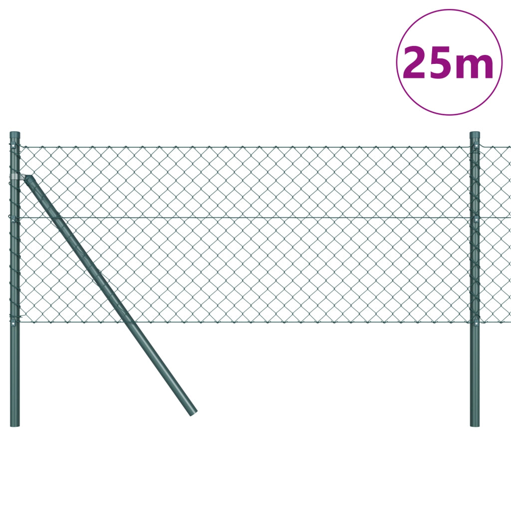 Recinzione a catena con 13 pali 0,4x25 m in acciaio galvanizzato verde