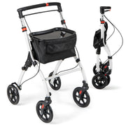 Rollator per anziani con vassoio cesto per la spesa 4 ruote e freni-Deambulatore pieghevole regolabile in altezza Bianco e nero
