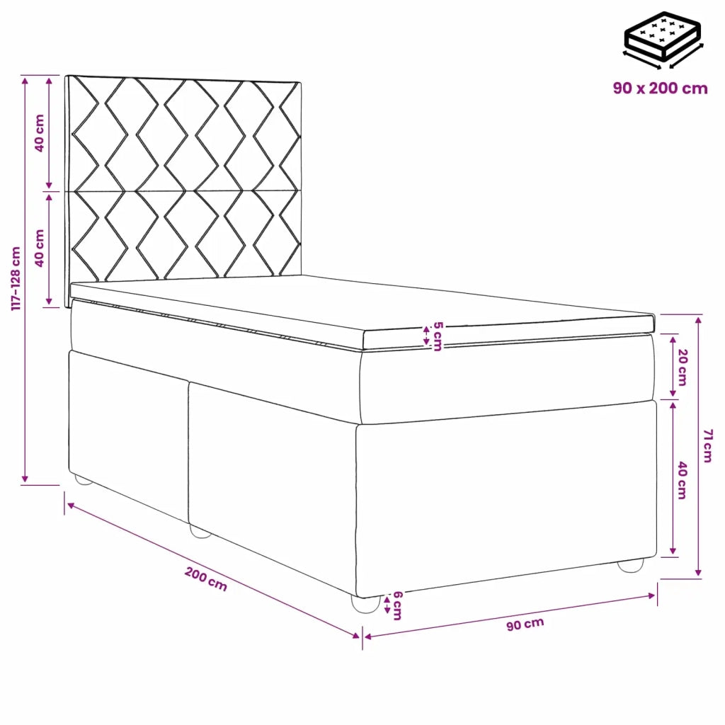 Letto box spring con materasso Rosa 90 x 200 cm Velluto 3454540