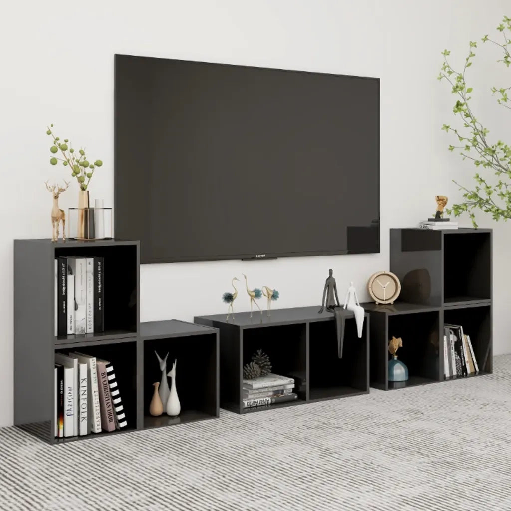 Set Mobili TV 6 pz | Armadietto TV | Mobile Porta TV Grigio Lucido in Legno Multistrato