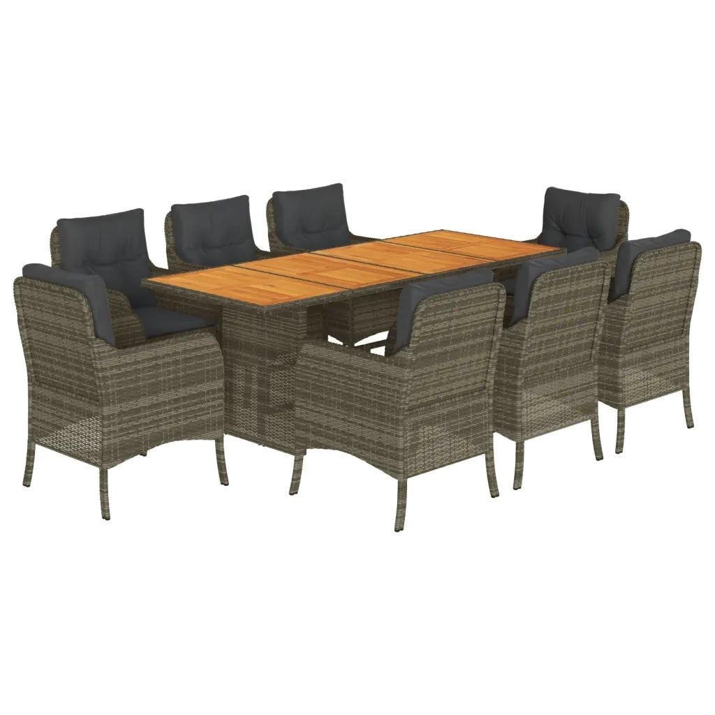 Set da Pranzo da Giardino 9 pz con Cuscini in Polyrattan Grigio 3211899