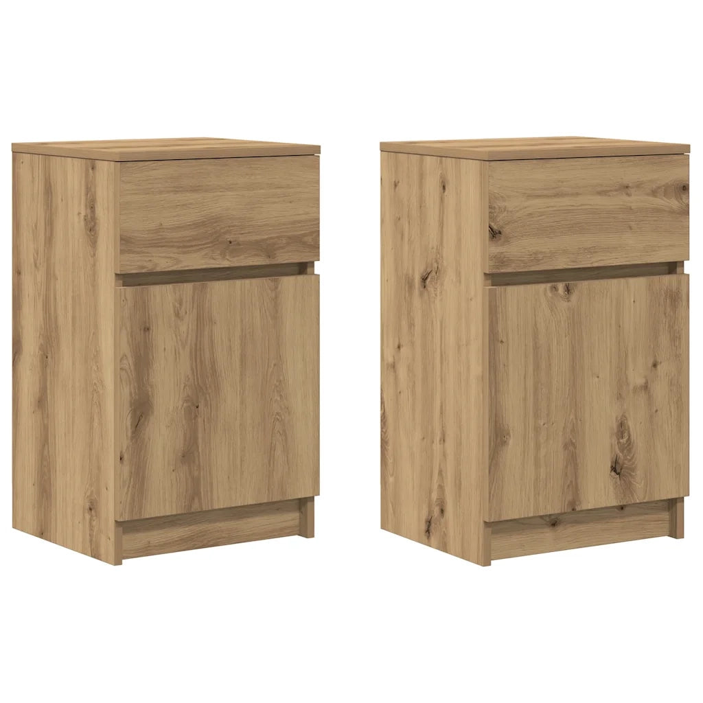 Comodini 2pz-Set di 2 Tavolino da notte Rovere Artigianale 39x35x65cm in Legno Multistrato