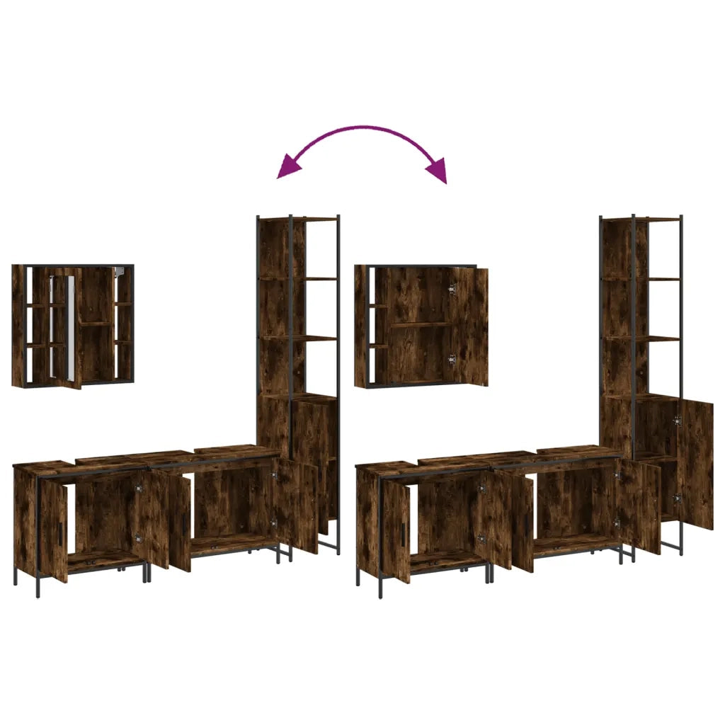 Set Mobili da Bagno 4 pz Rovere Fumo in Legno Multistrato 3214752