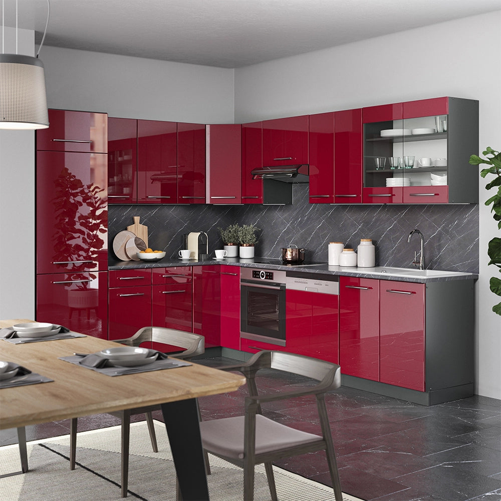 Cucina angolare completa Fame-Line Bordeaux lucido/Antracite 287 x 60 cm, PL Antracite Vicco