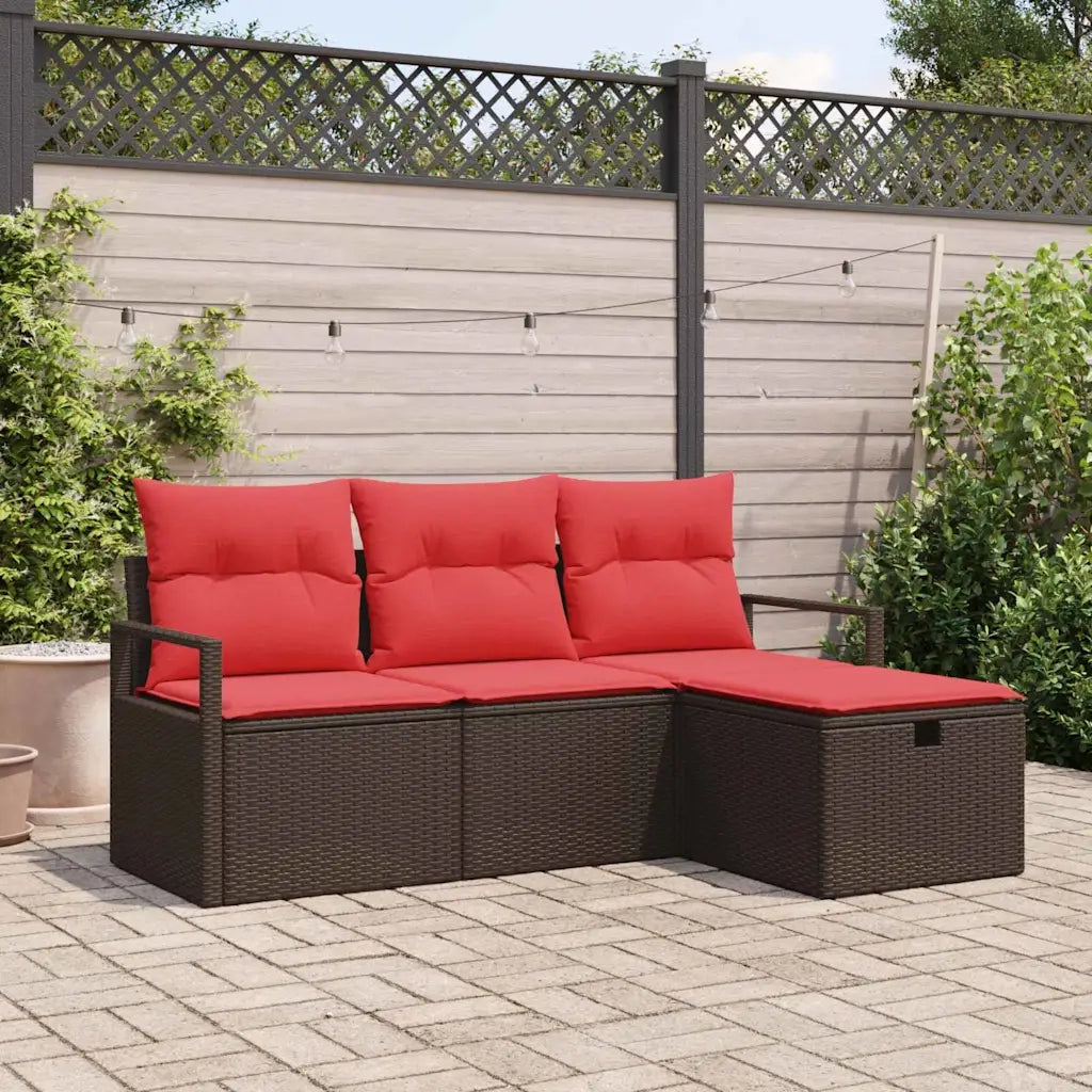 Set di divani con cuscino 4 pcs Marrone e Rosso polyrattan