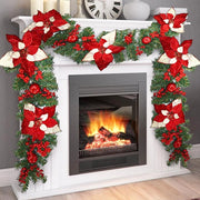 Trade Shop - Ghirlanda Natalizia Stella Di Natale Fiori E Bacche Decorazioni Natalizie 180cm -