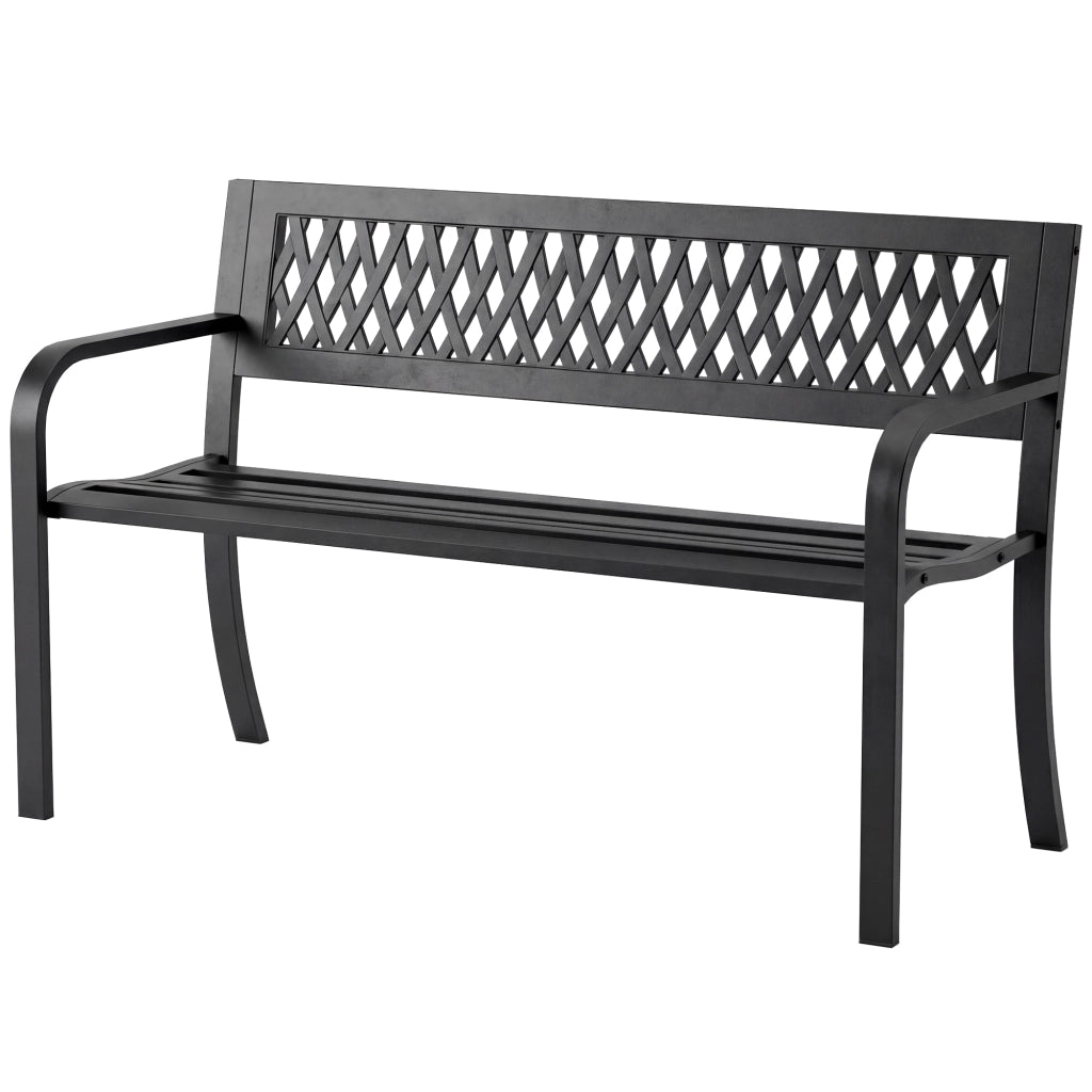 Panchina da Giardino 2 Posti a Doghe con Braccioli, in Metallo, 119x50x75 cm, Nero