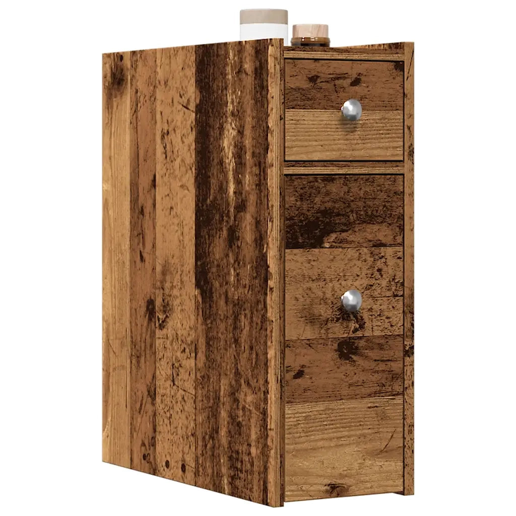 Armadietto da Bagno Stretto con Ruote Rovere Antico Truciolato 855293