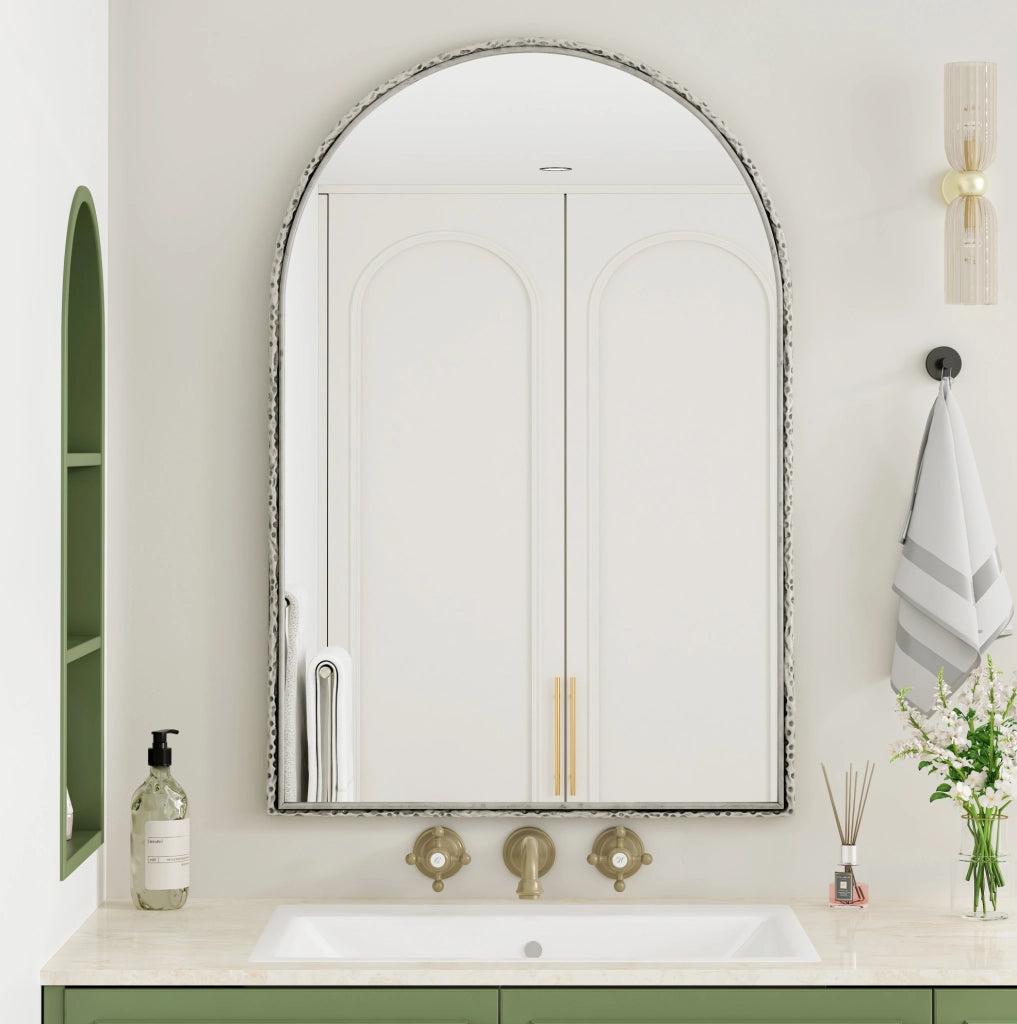 Specchio ad arco 103.5x71.5x12 cm da parete e da tavolo in vetro e ferro argento