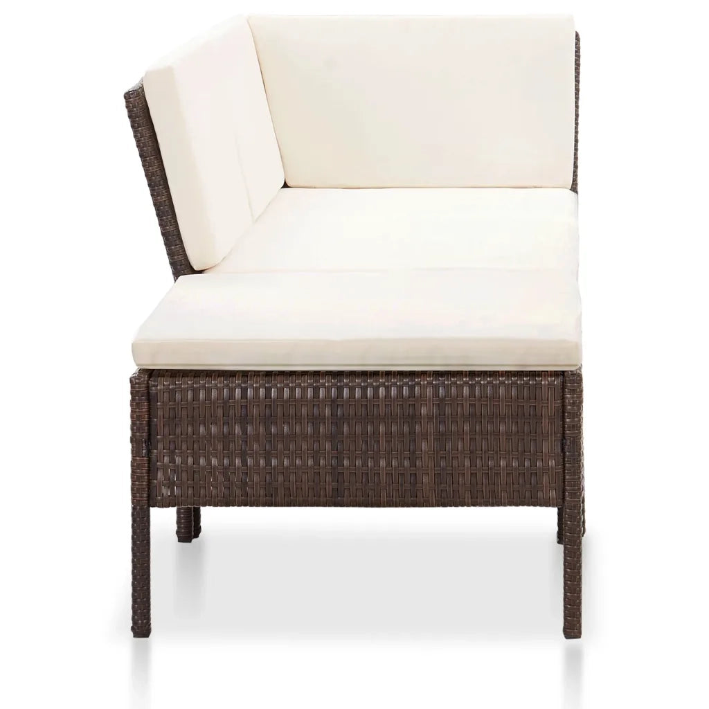 Set Divani da Giardino 3 pz | Set Salotto da Giardino con Cuscini in Polyrattan Marrone