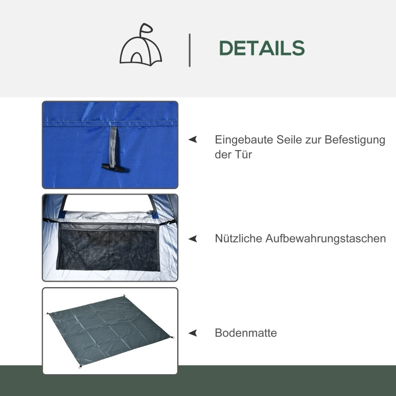 Tenda pop-up per doccia e spogliatoio da campeggio in poliestere blu con finestra mesh e borsa 126 × 124 × 189 cm