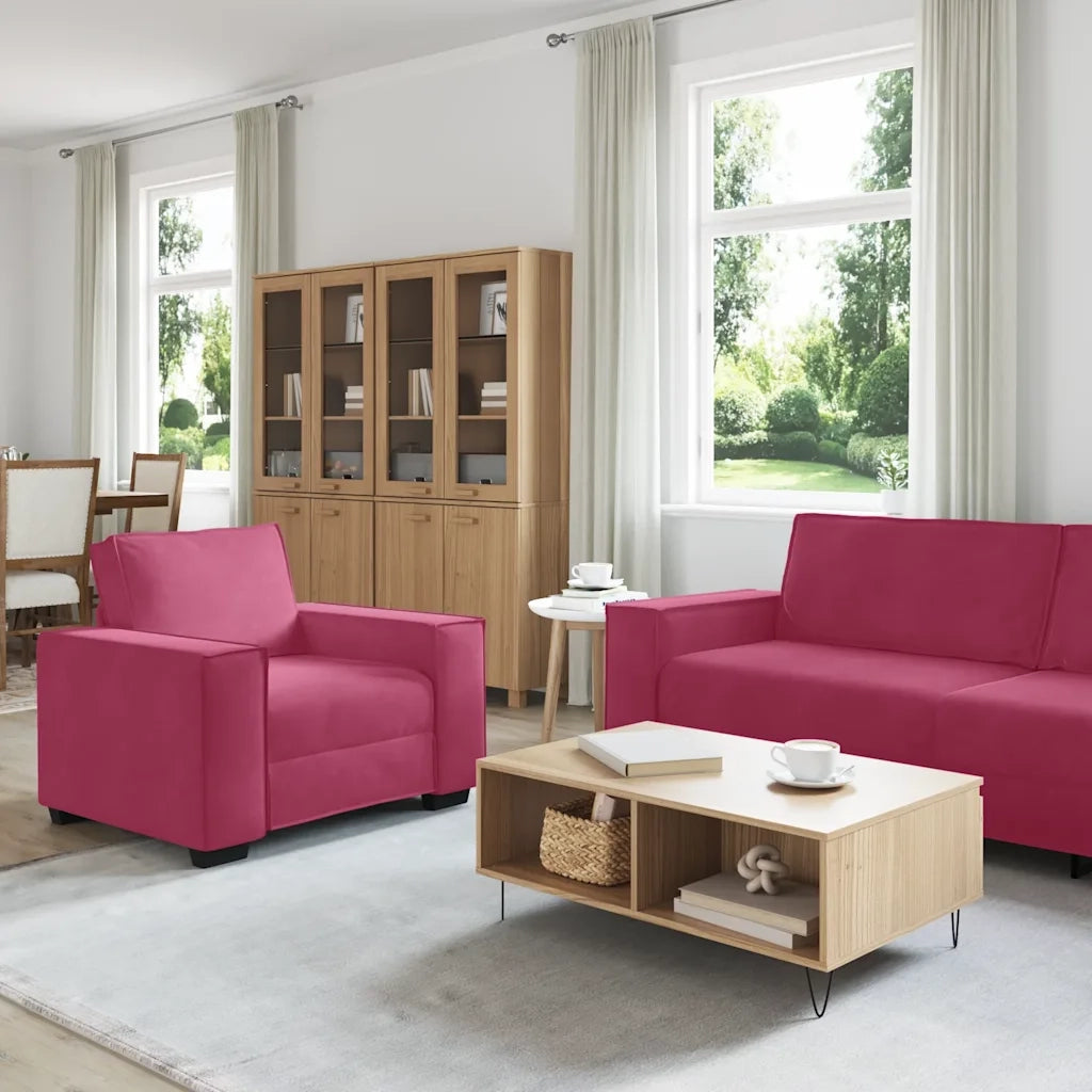 Set di Divani 3 pz con Cuscini Rosso Vino in Velluto 3324622