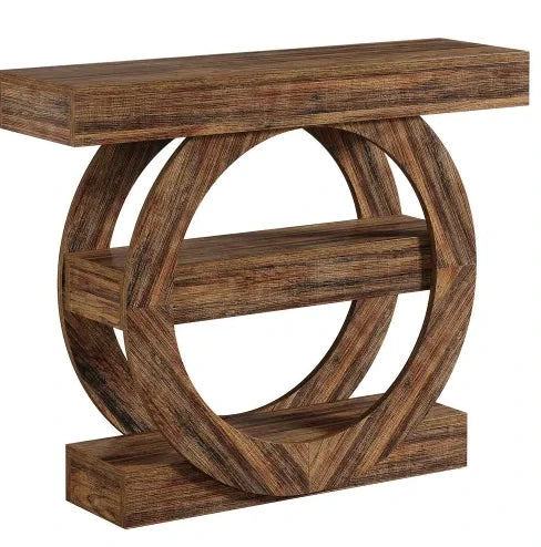 Tavolino consolle ULEVR 105x30x85 cm con 3 ripiani aperti, stile rustico, marrone rustico