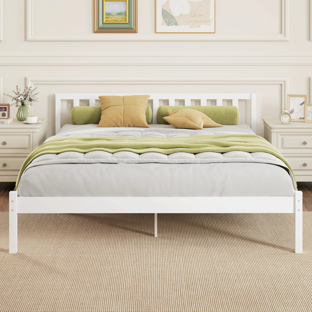 Letto in legno massello con testiera e rete a doghe 160x200 ¨C zephmum ¨C bianco