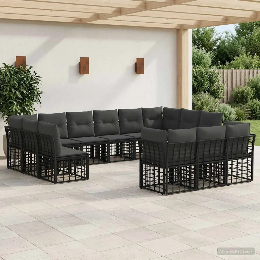 Set di divani da esterno Nero e Grigio scuro Poliestere
