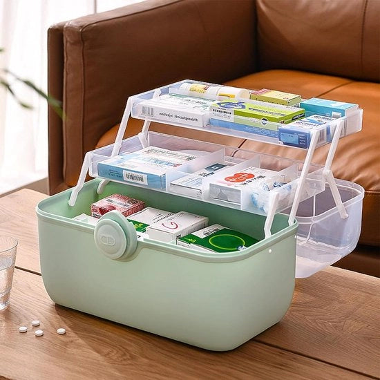 Cassa di Stoccaggio Kunststof Medicinale Cassetto Scatole Slot 3 Livelli Portaoggetti Visibile Necessità Cassetto di Medicinali per Bambini Verdure
