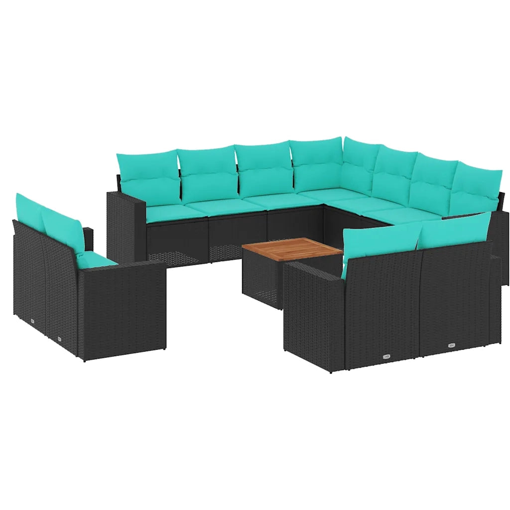 Set Divani da Giardino 12pz con Cuscini Nero in Polyrattan