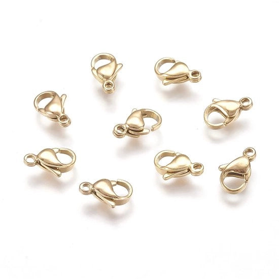 Chiusure a molla pappagallo 10 pezzi - Acciaio inossidabile - Dimensioni 11x7 mm - Chiusura a molla con carrello a gancio