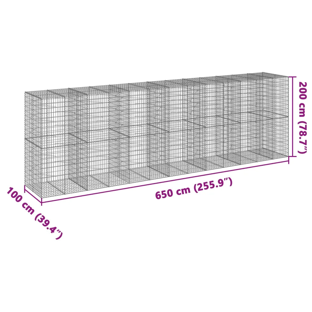 Cesto Gabbione con Copertura 650x100x200 cm in Ferro Zincato