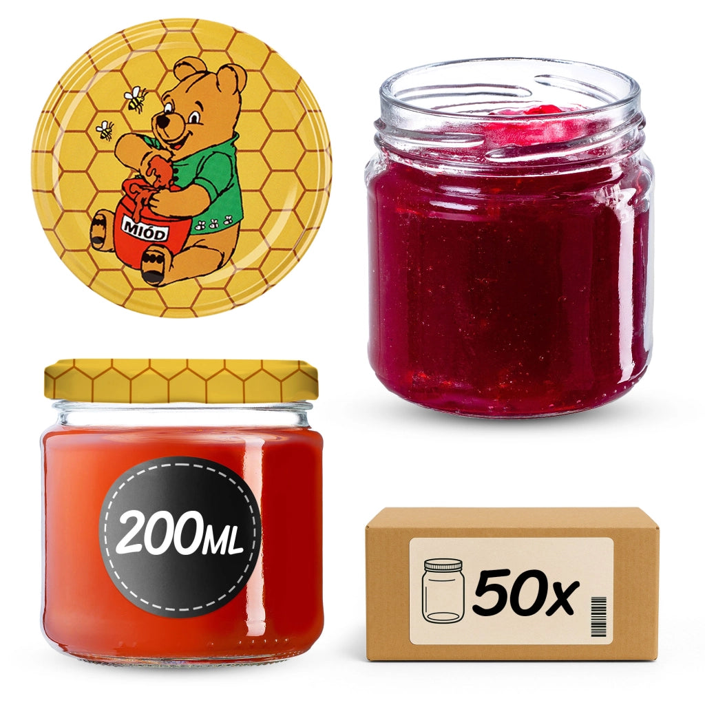 Barattoli per conserve KADAX Lerma 200ml 50 pezzi 66mm + coperchi "Miele"